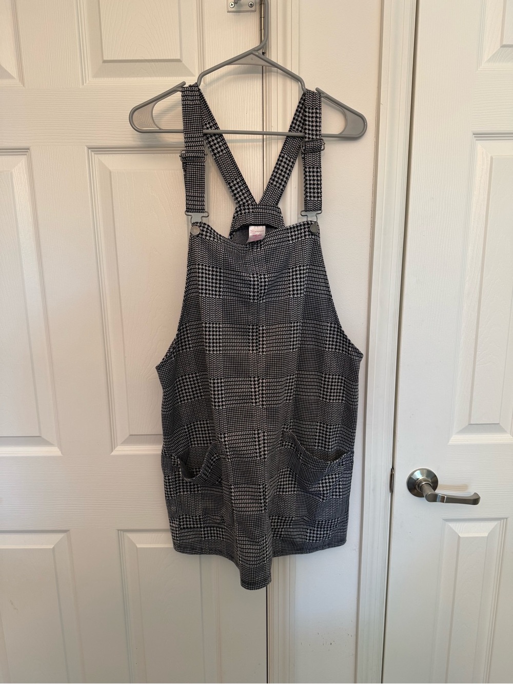 No Boundaries Black and White Plaid Overall Dress Jumper